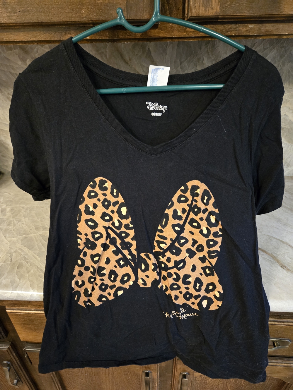 Disney Minnie Mouse Black Tee with Leopard Bow